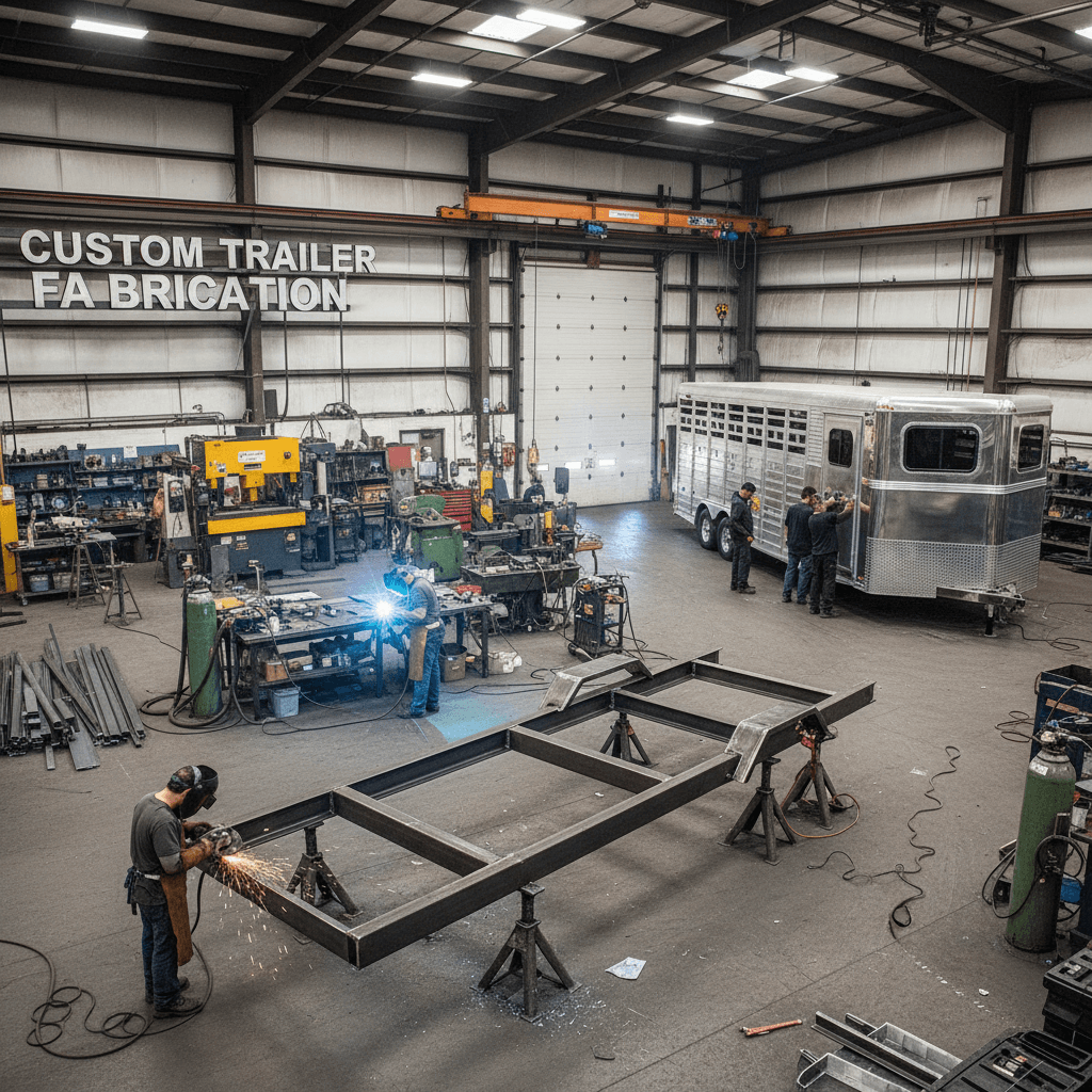 Custom trailer manufacturing facility with welding and fabrication equipment